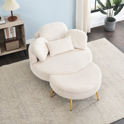 Coussin beige simple en velours côtelé avec coussin à la taille et réglable pour le balcon de la chambre à coucher. Coussin amovible confortable de 61 pouces avec plateau, siège idéal pour le thé de l'après-midi