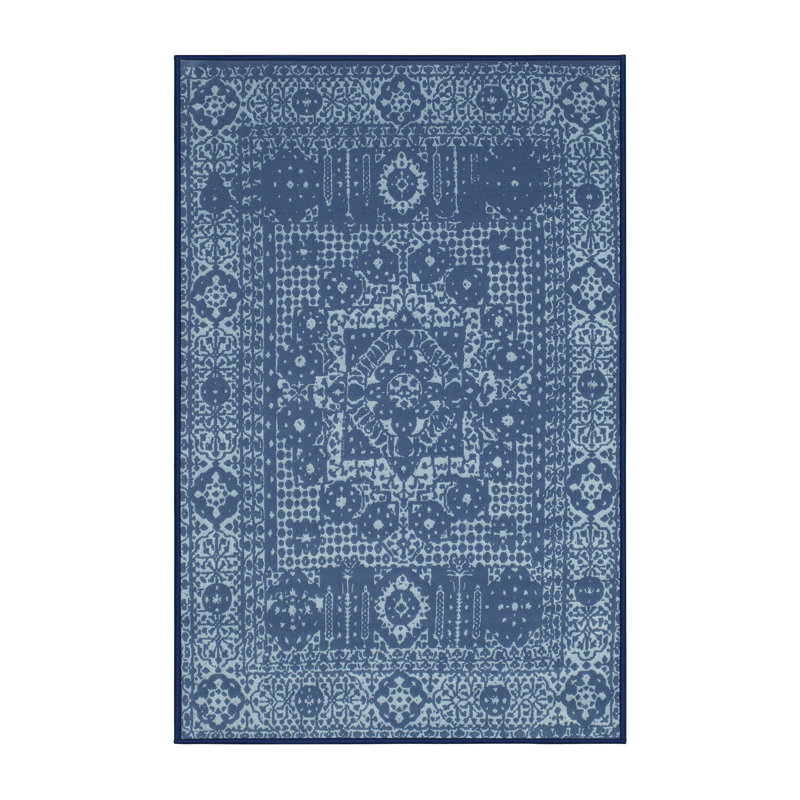 Tapis de zone bleu contemporain, Rectangle 5 pi x 7 pi