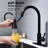 Matte Black Stainless Steel Kitchen Faucet With Pull Out , 360 Rotating High Nozzle For Enhanced Water Convenience, Single Lever Temperature And Flow Management, Rust Surface, Aerated Reduced Splash-1566447777