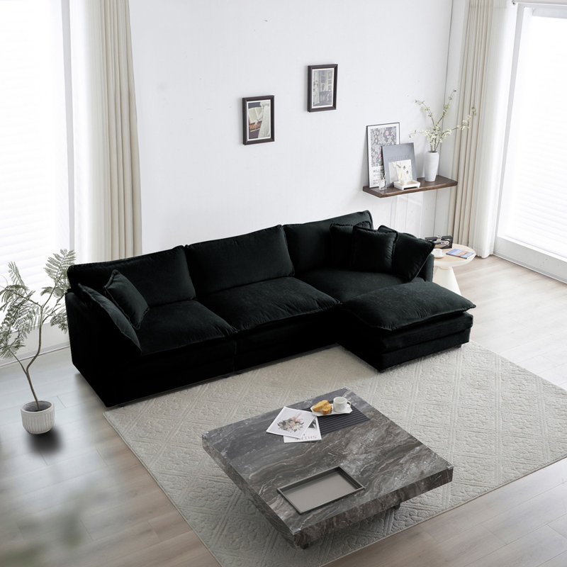 Canapé modulaire surdimensionné en L modulaire, Chenille verte, H 33 po x l 111,5 po x P 35 po