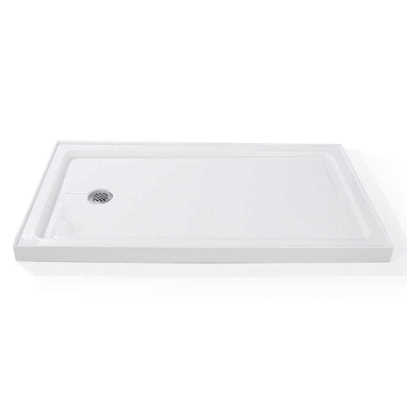 60" x 32" Shower Base with 304 Stainless Steel Drain – Anti-Slip Textured Resin Shower Pan, Clog-Free Strainer, Reinforced Durability, 3.5" Low Profile, Pre-Connected Kit for Easy Install