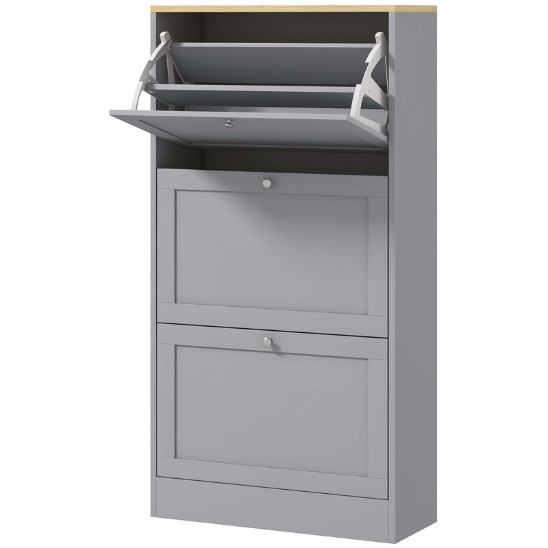 18 Pair Flip Down Shoe Storage, Grey/Brown