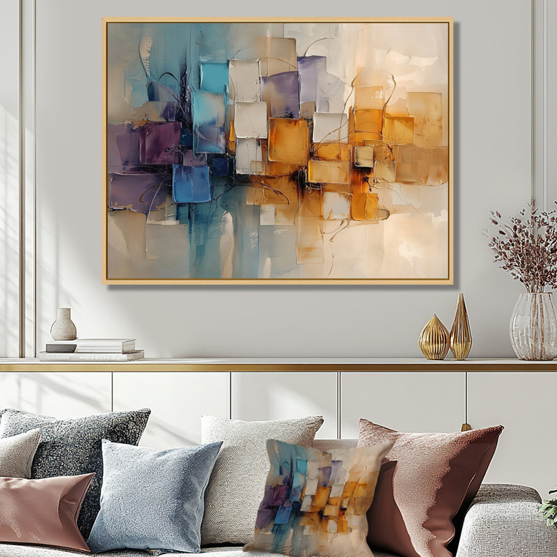 «Urban Jazz», art mural à l'encre liquide, paysage abstrait, H 30 po x l 40 po, Cadre flottant, Brun