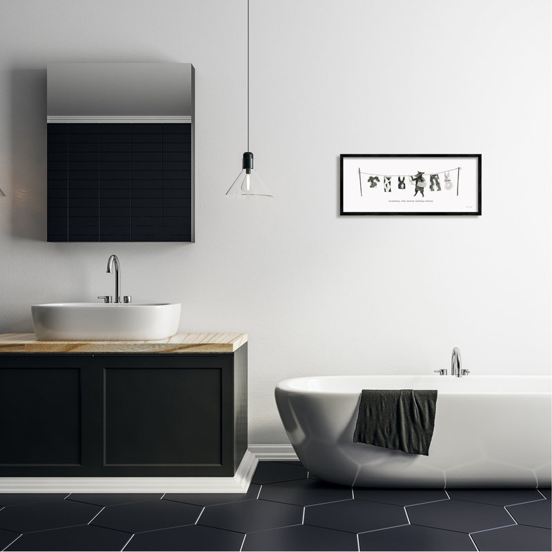 «Stupell Industries Cow Doing Laundry», art mural sur toile par Cindy Jacobs, Giclée encadrée noir minuit