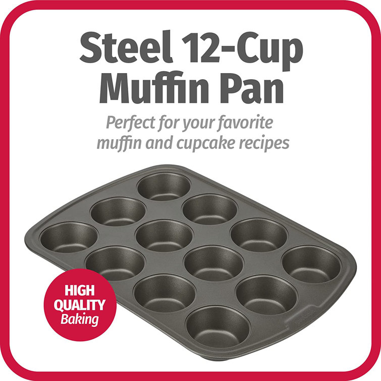 GoodCook 12-Cup Nonstick Steel Muffin and Cupcake Pan, Gray