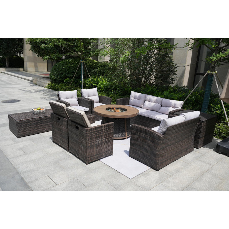 Areefa 9 - Person Patio Conversation Set with Cushions, Brown
