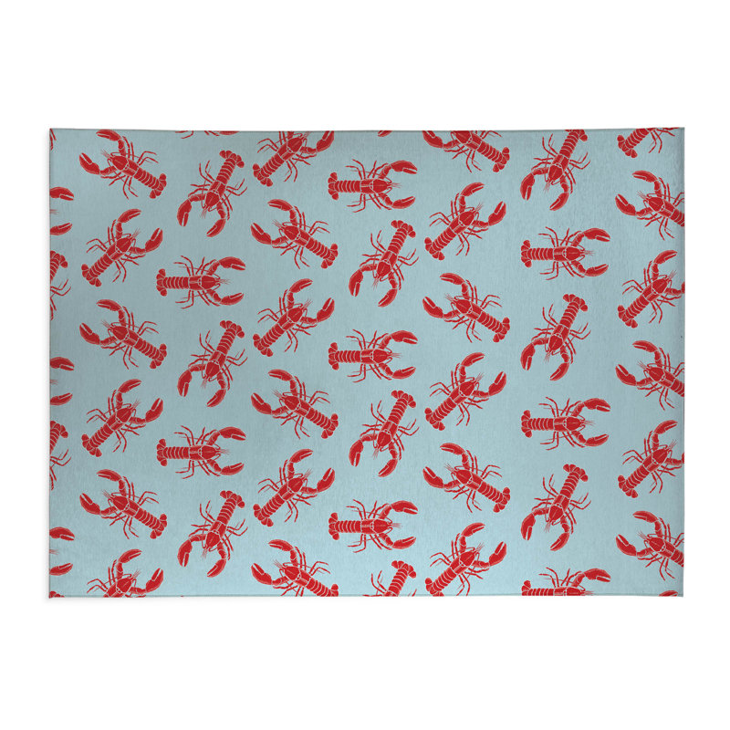 Lobster Decorative Outdoor Rug, Blue, Rectangle 8' x 10'