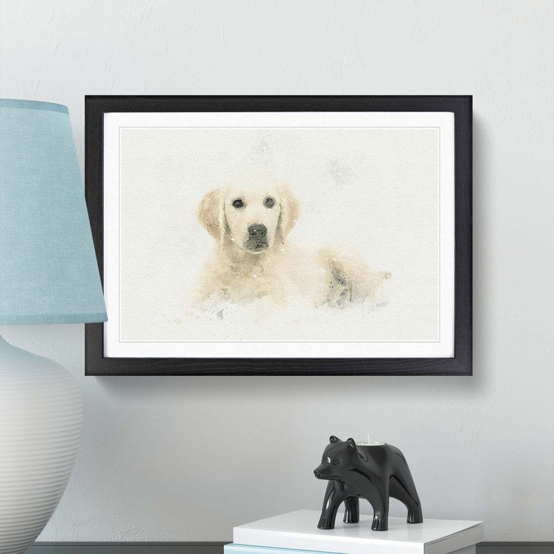 A Golden Retriever Puppy in Abstract - Picture Frame Graphic Art Print, 36cm H x 48cm W x 2cm D, Black Framed