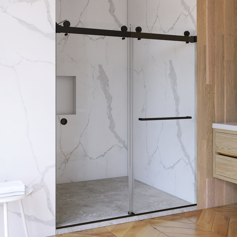 55-59" Double Sliding Frameless Shower Door, Matte Black