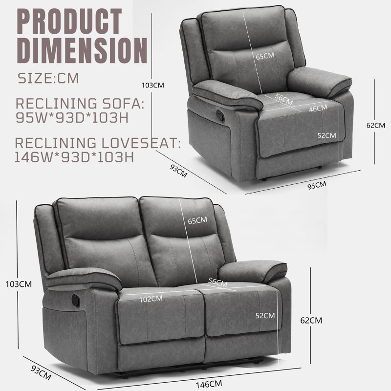 3 Seater Fabric Reclining Sofa
