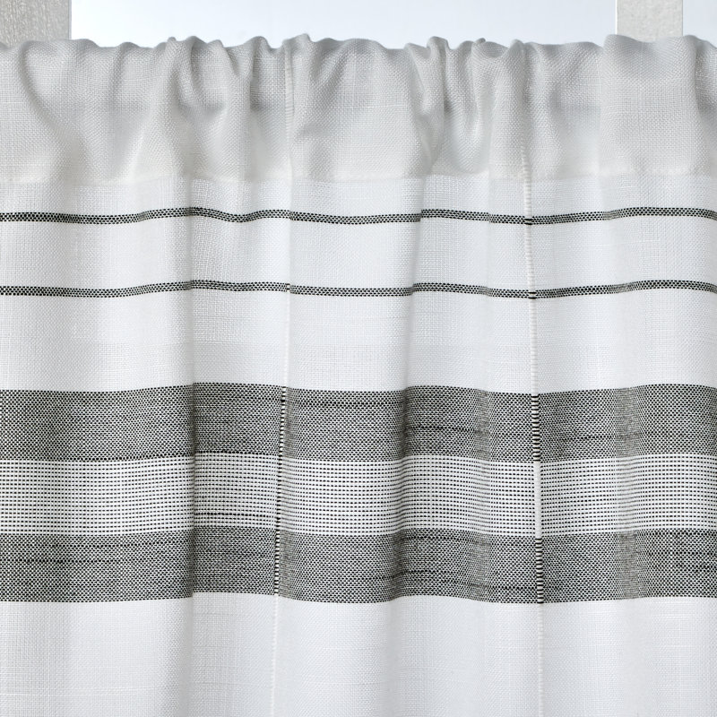 White and Gray Striped Polyester Rod Pocket Window Tiers