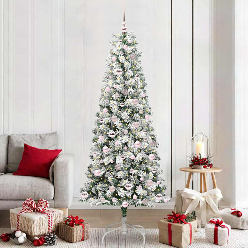 Artificial Hinged Christmas Tree Green and white, 6.89 ft