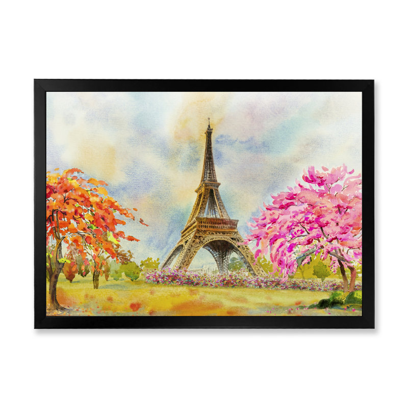 «Paris Eiffel Tower In Beau Fitul Summer», reproduction sur toile flottante, H 8 po x l 12 po x P 1 po, Cadre noir