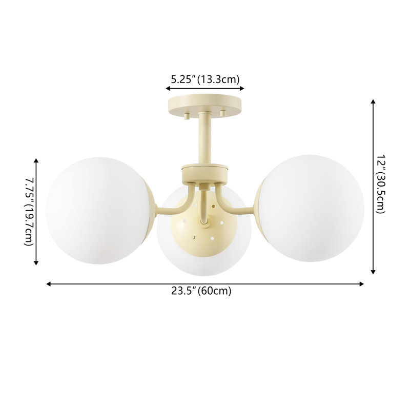 Beige Glass Globe LED Semi Flush Mount Light, 23.5"