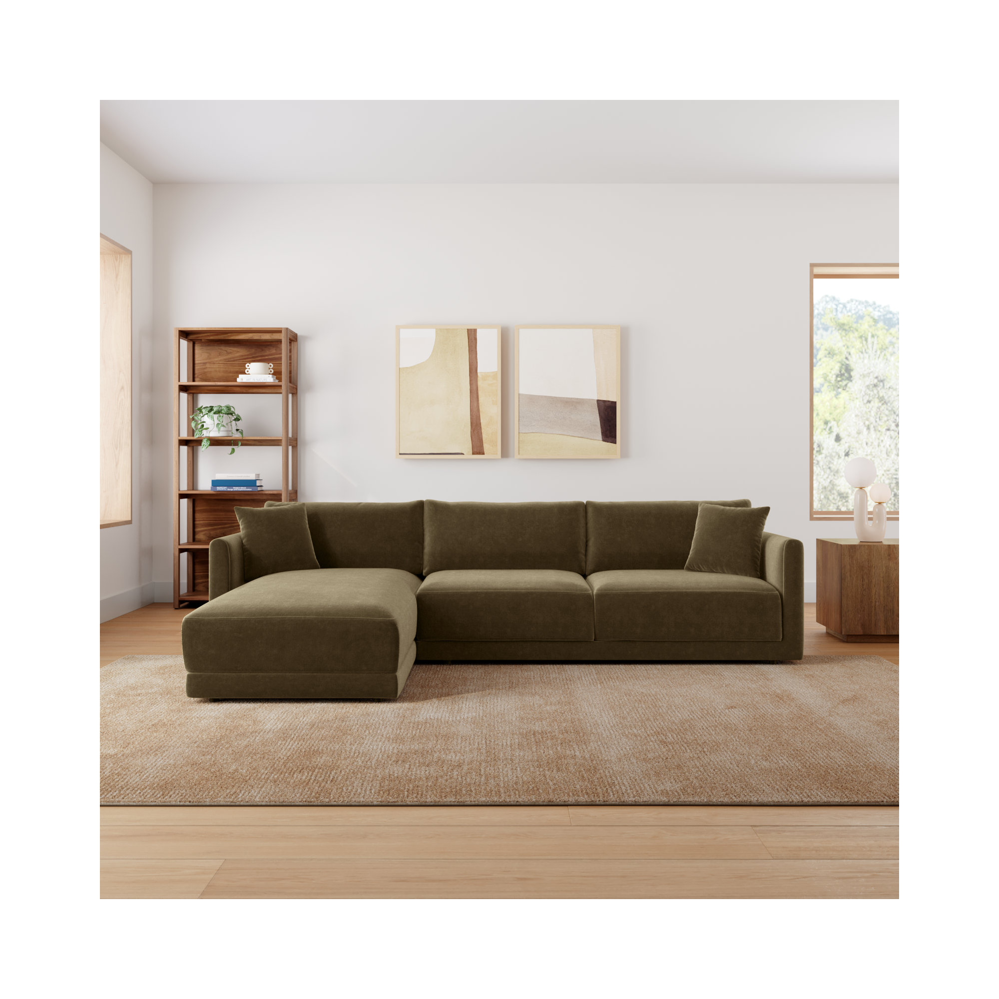 Vervino Upholstered Sectional, Left Hand Facing, Moss Olive Green Performance Chenille