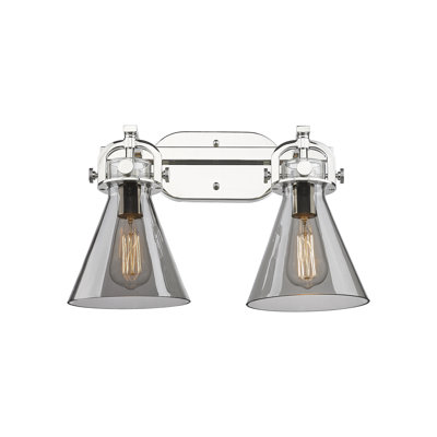 Junkins - 2 lumières - 17 pouces - Nickel poli - abat-jour fumée clair - éclairage de meuble-lavabo