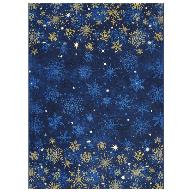 Christmas Area Rug – Washable, Non-Slip, Large Blue Carpet with White Snowflakes, Soft Low Pile for Living Room, Bedroom, Home, Learning Area – 8x10ft (244x305cm), USA