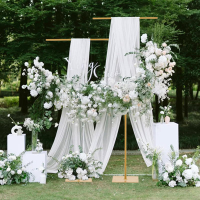 Lot de 2 supports de fond de mariage en forme de T, ajustables de 80 à 240 cm, robustes et parfaits pour la décoration de mariages, fêtes et cérémonies.