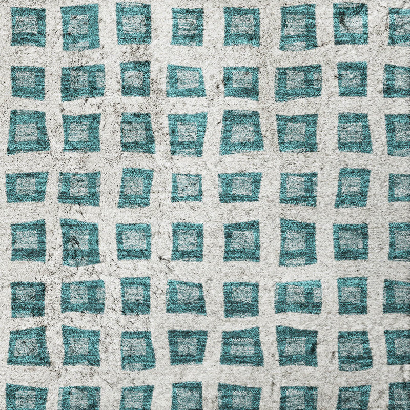 Tapis géométrique Dream Shag ADS727 lavable à la machine de qualité supérieure, Teal, 3 pi x 5 pi