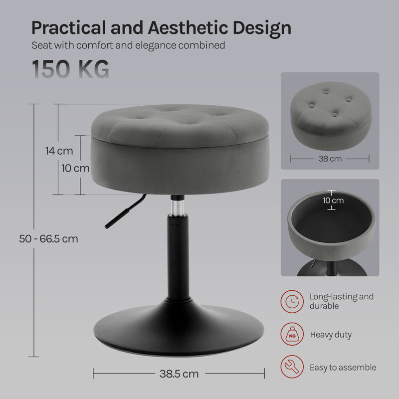 Lieven Adjustable Height Ergonomic Lab Stool, Dark Grey