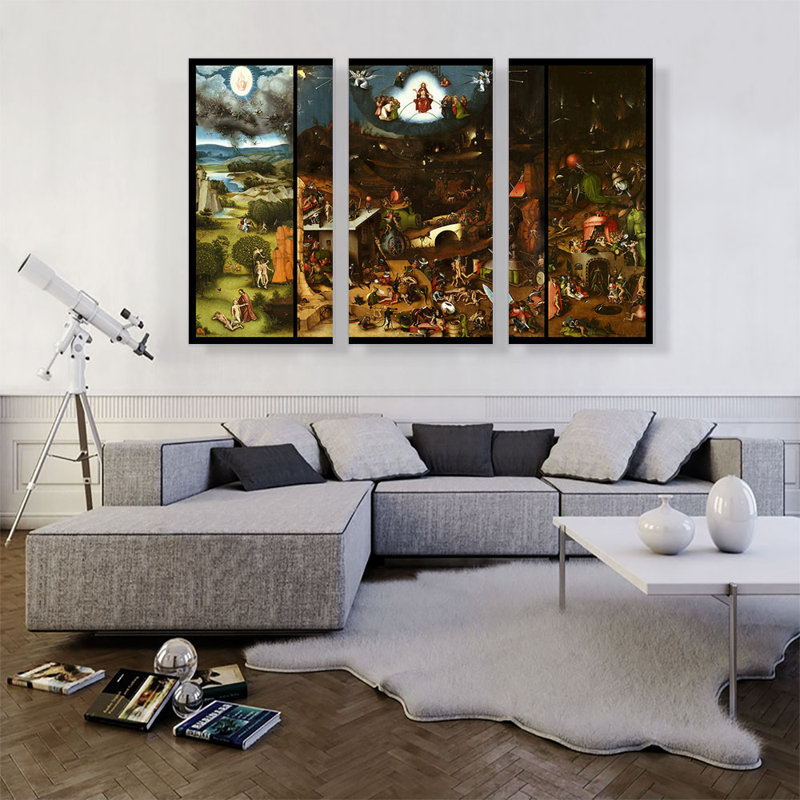 «The Last Judgement 1482» par Hieronyme Bosch - ensemble de 3 reproductions d'art sur toile tendue