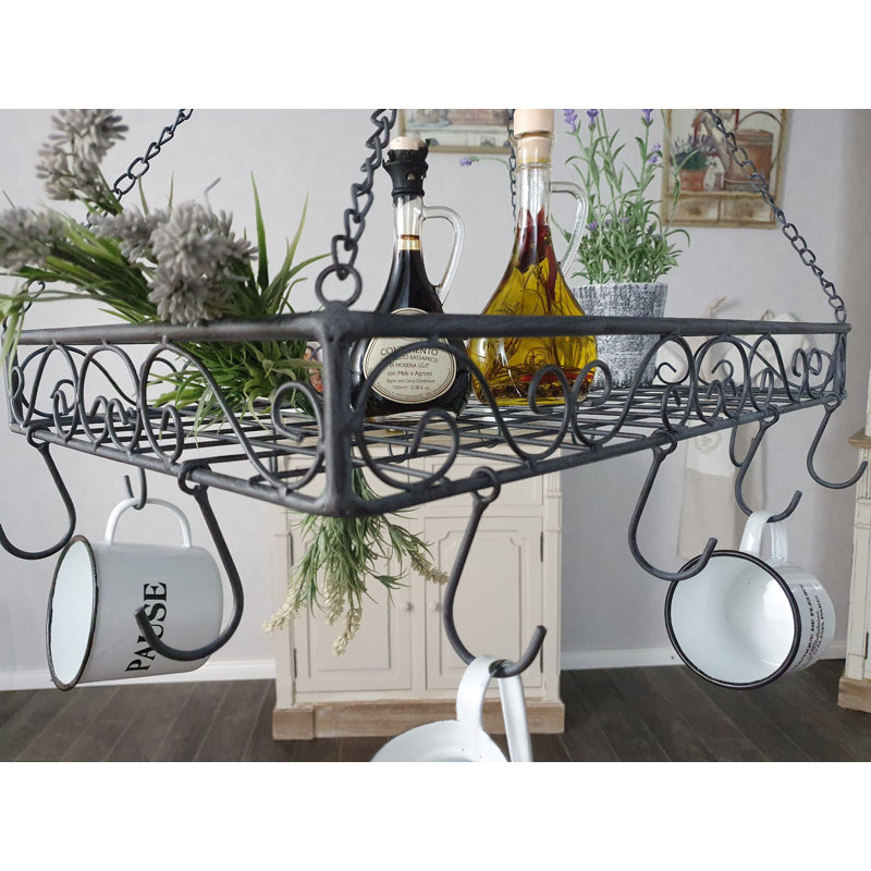 Metal Handcrafted Rectangle Hanging Pot Rack, 62cm W x 42cm D