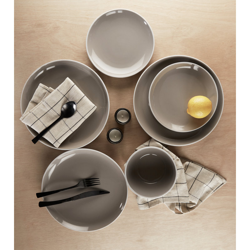 12PC 2Tone Grey White Rim Dinner Set