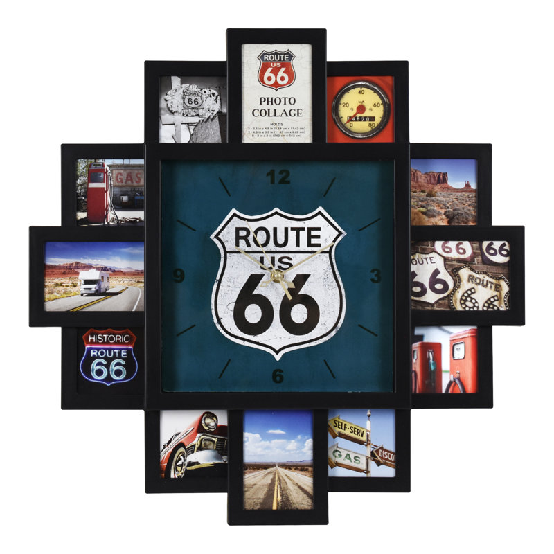 American Art Decor Photo Collage US Route 66 Black Wall Clock 20"