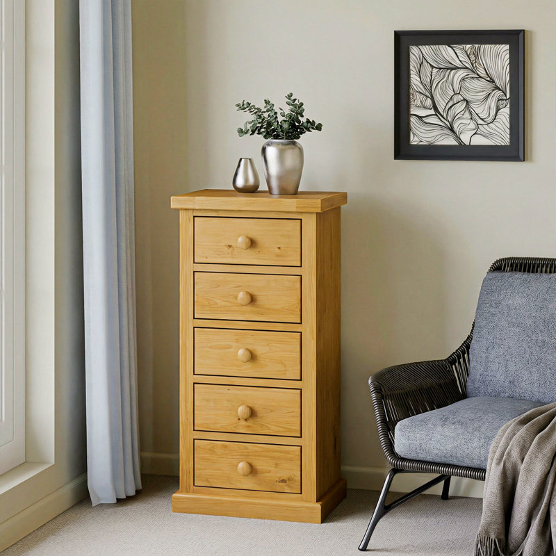 Chunky Solid Wood 51cm W 5 - Drawer Chest of Drawers