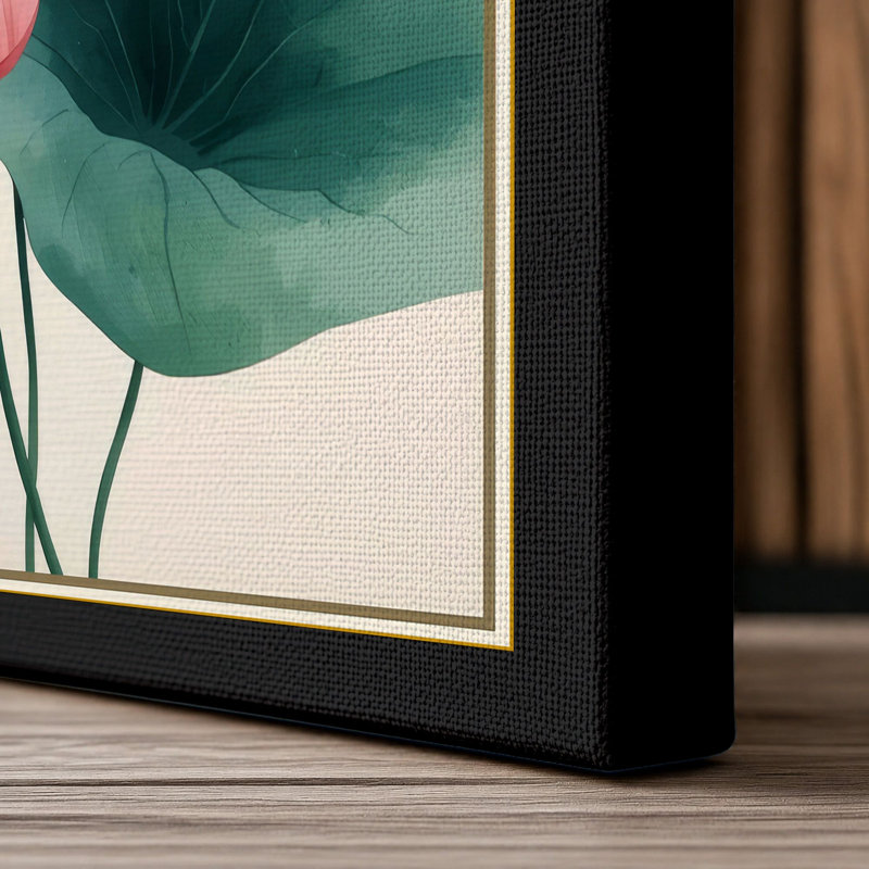 Lotus in Bloom Botanical - Wrapped Canvas, 30x20 - 76.2 x 50.8 cm, Black Border