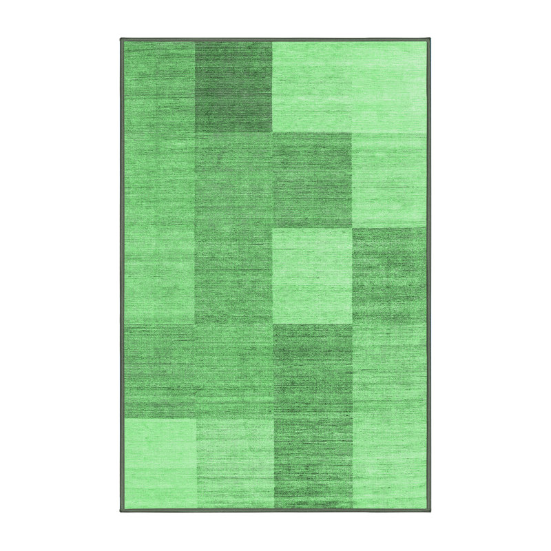 Tapis contemporain vert émeraude lavable à la machine 1802, Rectangle 6 pi x 9 pi