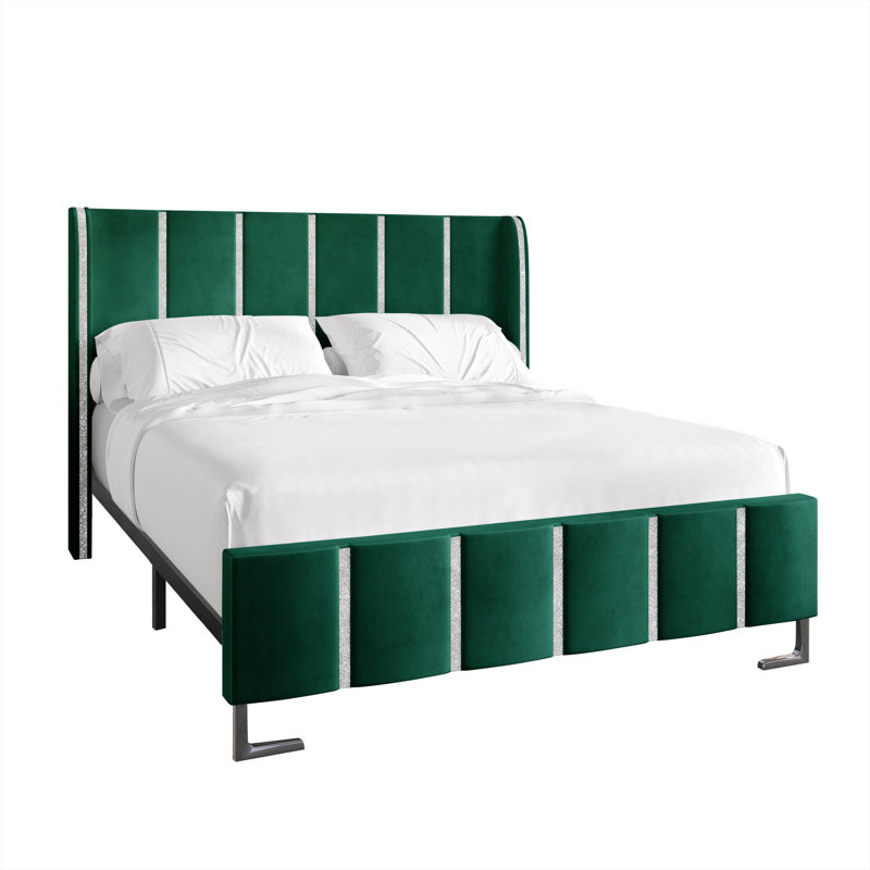 Lit tapissier standard à profil bas Laimdota, Vert, Grand