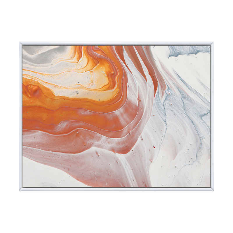 Art orange, blanc et marbre gris - peinture sur toile, Toile à cadre flottant blanc, H 16 po x l 32 po