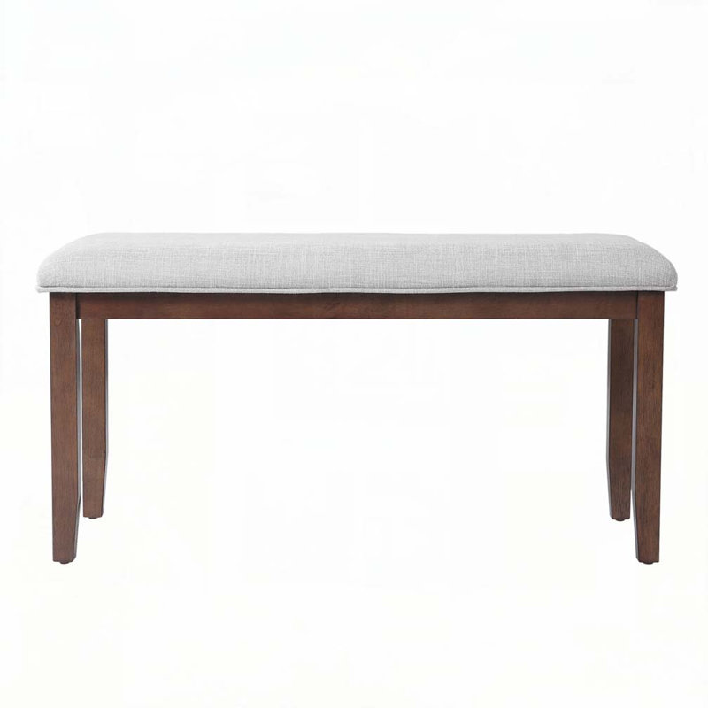 Anakin Linen Upholstered Bench with Rubberwood Legs, Cherry