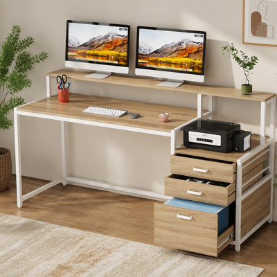 Bureau d'ordinateur 63 po, bureau ergonomique avec tiroirs et support pour écran 63 po