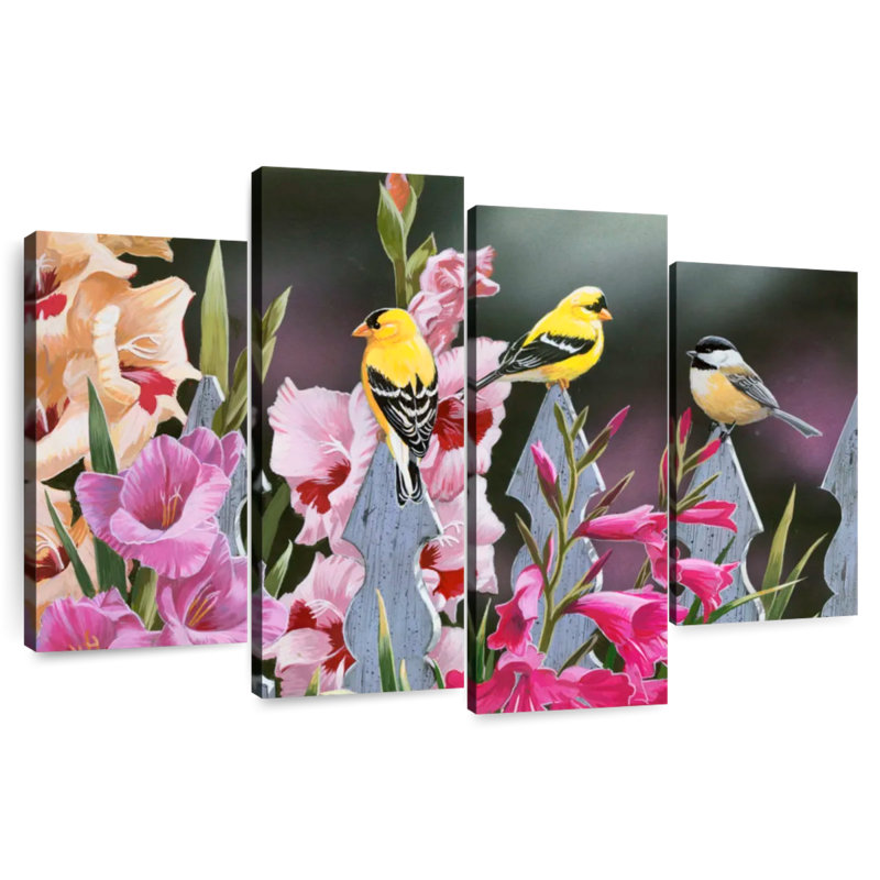 Brampt Feathered Friends And Gladiolus, 22" H x 36" W