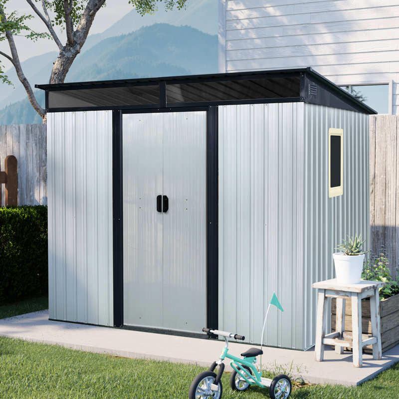 Outdoor Metal Shed For Lawn, 8 Ft X 6 Ft, With Resistance & Ventilation System Shed, Window Shelf, Spacious Convenient