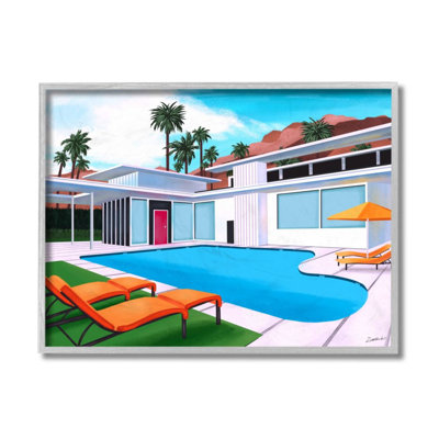 " Modern Home Architecture Poolside Desert Mountains " Painting