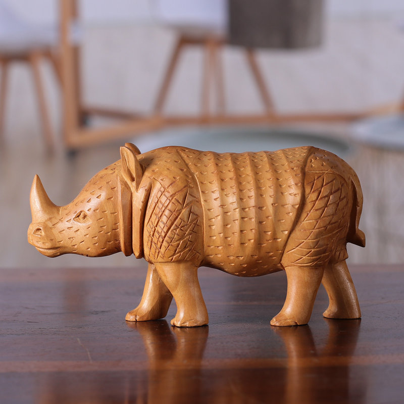 Novica Handmade Rhino Enigma Wood Sculpture