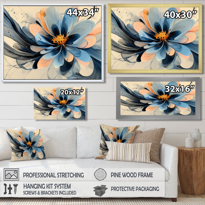 Turquoise Dahlia fleurs en couches II - art mural Dahlia, H 12 po x l 20 po, Toile tendue, Ne s’applique pas