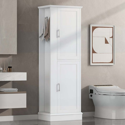 Tall Bathroom Storage Cabinet,with Hook and Adjustable Shelf,Water-Resistant and Easy to Clean