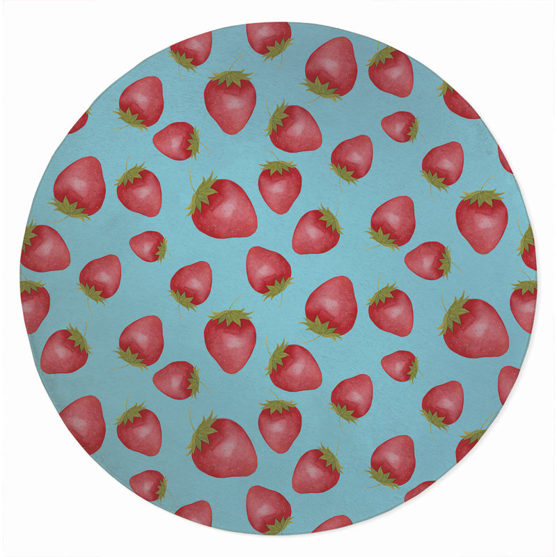 Summer Strawberries Outdoor Rug, Round 5'