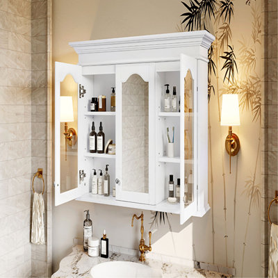 Armoire à pharmacie 40 "avec miroir, armoire de rangement pour salle de bain avec porte miroir et tablettes, armoire de salle de bain murale avec portes en verre