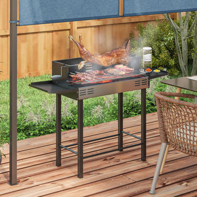 Barbecue au charbon de bois avec barbecue à 3 niveaux et tablettes latérales pliantes