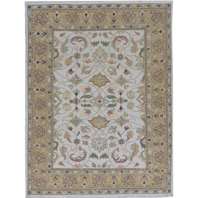 Tapis beige et doré de haute qualité noué à la main