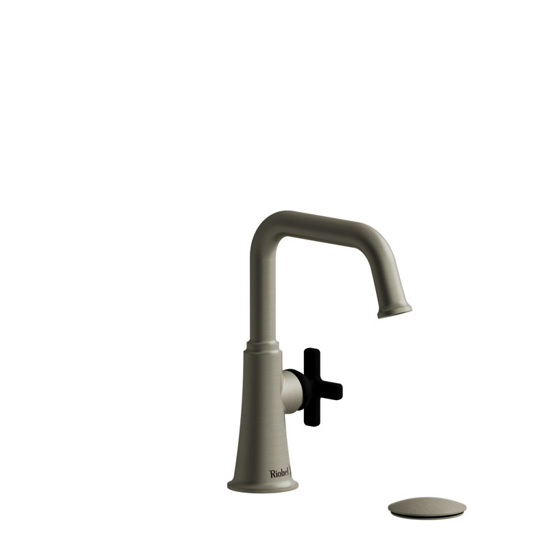 Robinet de salle de bain à trou unique avec drain en U Momenti ™, Nickel brossé / noir, Poignée levier