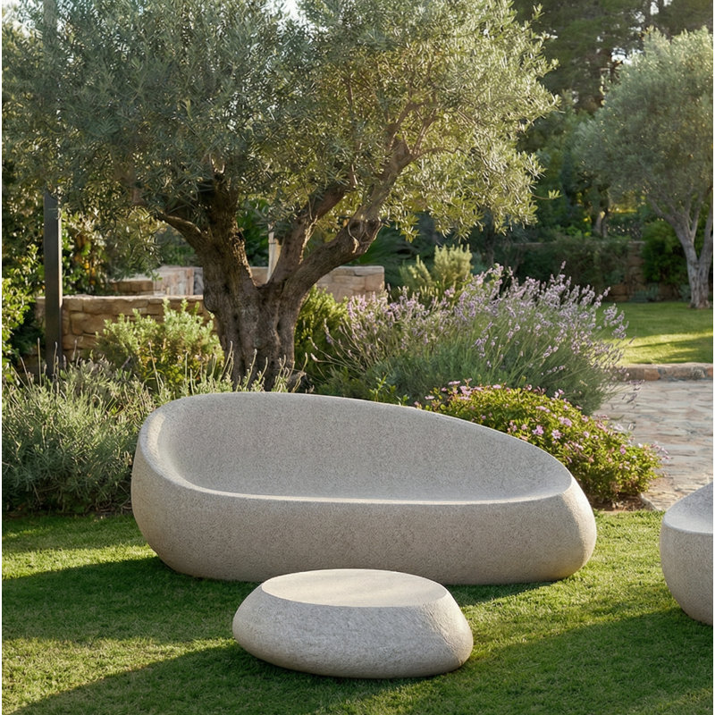 Stone Plastic Coffee Table, Ecru