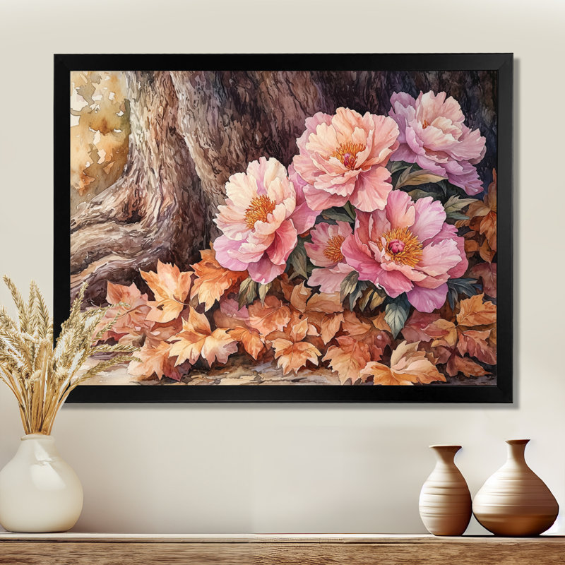 Imena, pivoines par le chêne, art mural, Reproduction encadrée d'une seule photo, H 30 po x l 40 po, Noir, noir, noir, noir