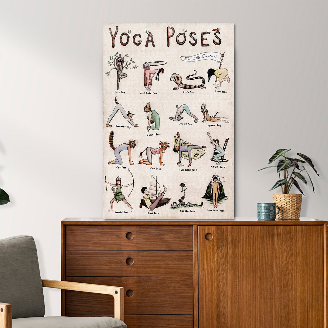 Yoga Illustration - Yoga Poses - 1 Piece Rectangle Graphic Art Print on Wrapped Canvas Trinx 