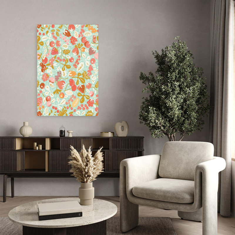 Art mural fantaisiste avec baies d'été, H 36 po x l 24 po